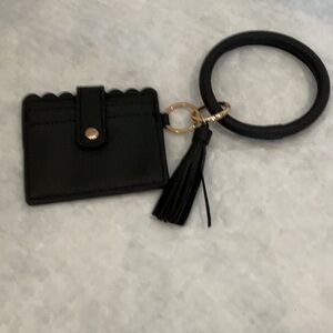 Wrist black Card Holder with Tassel Keychain